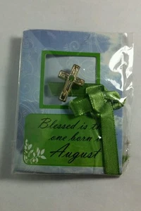 AUGUST GREEN  BIRTHDAY STONE ASTROLOGY CROSS SMALL BUTTON PINBACK PIN NEW NIP - Picture 1 of 1