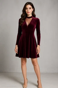 Y2K Romeo Juliet Velvet Dress Womens M Maroon Whimsigoth Vamp Romantic Babydoll - Picture 1 of 17