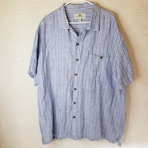 Island Shores Camp Shirt Men's XL Blue Stripe Linen Blend Short Sleeve Button Up - Picture 1 of 13