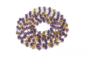 3 Feet Natural Amethyst, Gold Pyrite Rondelle Faceted 3-4mm Gold Wire Chain - Picture 1 of 8