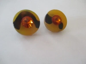 Pendientes vintage mod grandes oro negro baquelita remolino faro naranja estrás - Imagen 1 de 4