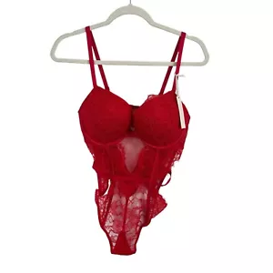 Victoria's Secret Bombshell Push Up Red Lace Teddy Lingerie NEW Womens Large - Picture 1 of 8