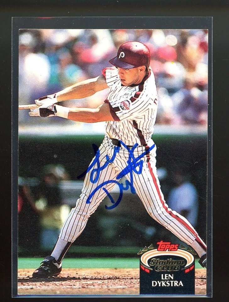 1992 Topps Stadium Club LENNY DYKSTRA Signed Card autograph auto PHILLIES METS - Image 1 of 1