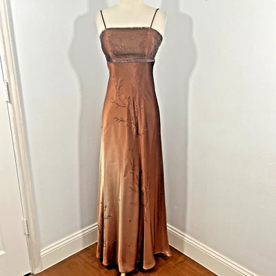 Betsy Adam Maxi Dress 8 Brown Bead Whimsigoth Fairy Goth  Grunge Hoco Y2K 90s - Image 1 of 4