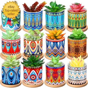 12 Pcs 3 Inch Succulent Pots Succulent Planters Cylinder Ceramic Pots Mandala Mu - Picture 1 of 12