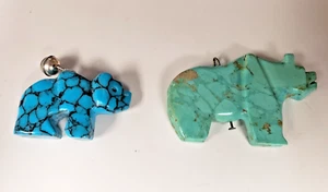 TWO PC NATIVE AMERICAN TURQUOISE BEAR FEITH - Picture 1 of 10