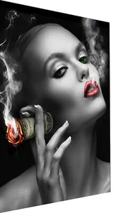 Leinwand Frau Geld rote Lippen Rauch Bilder Wandbilder - Hochwertiger Kunstdruck - Bild 1 von 10