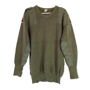 Suéter militar verde mezcla lana parches Alemania vintage pecho 46" LISS 52 - Imagen 1 de 8