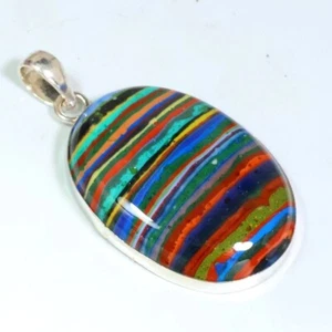Mexico Rainbow Calsilica 925 Silver Plated Pendant EthniJewelry Size 1.75" NS-93 - Picture 1 of 3