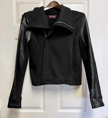 Chaqueta de motociclista negra VIGOSS 100 % algodón e imitación cuero manga cremallera completa bolsillos en L  Foto 1 de 4