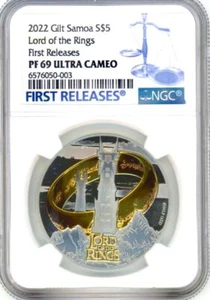 2022 $5 Samoa LORD OF THE RINGS 1oz Silver Coin w/Black Platinum Gold NGC 69 FR - Picture 1 of 7