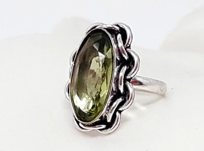 Vintage Sterling Green Crystal  Ring Size 9 - Image 1 of 2