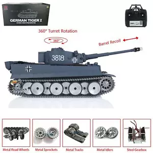 Henglong 1/16 TK7.0 WW2 German Tiger I RC Tank 3818 W/ Barrel Recoil Metal Wheel - Picture 1 of 17