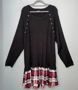 Torrid Plaid Ruffle Sweater Tunic Plus Size 6 6X Black Preppy Academia Peplum - Picture 1 of 11