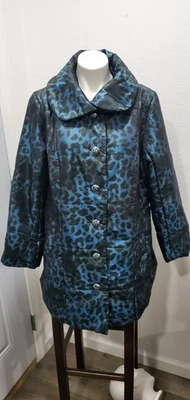 Dennis Basso Collared Blue Leopard Button Up Coat Jacket Size XL Classic Chic - Image 1 of 4