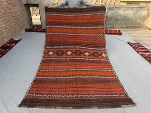 6x10 Vintage Afghan HandWoven Sumak Kilim Rug Bold Geometric Pattern Bedroom Rug - Picture 1 of 11
