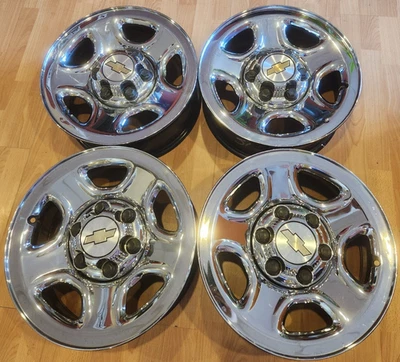 SET OF (4) 16" CHEVY SILVERADO, GMC OEM CHROME CLAD STEEL RIMS 16x6.5 1999-2008 - Image 1 of 4