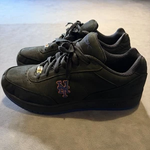 New York Mets Reebok Sneaker Mens 13 Authentic Collection Black Leather RARE - Picture 1 of 19