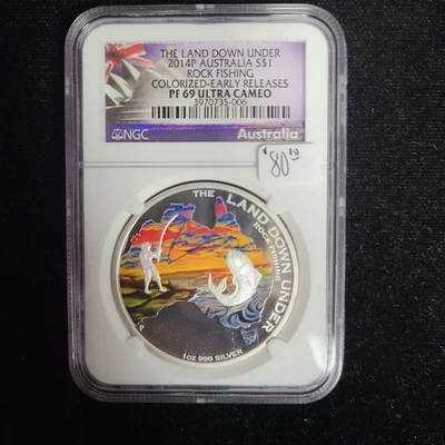 The Land Down Under 2014P Australia S$1- Rock Fishing Color NGC PF69 Ultra Cameo - Image 1 of 2