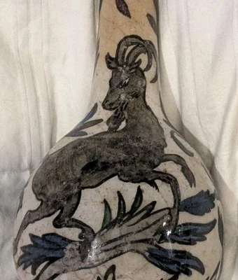 Siglo XIX 😍 Caballo de Cabra Phillip Negro 🐴 Botella Frasco Qajar Persa Islámico iznik  Foto 1 de 4