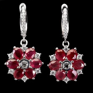 Summer 925 Sterling Silver Earrings Oval Ruby 5x4mm Natural Gemstone Jewelry - Picture 1 of 13