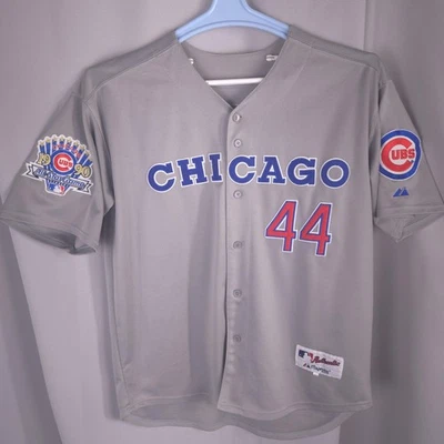 Camiseta de los Chicago Cubs para hombre gris MLB béisbol majestuoso Rizzo 44 parche All Star Foto 1 de 4