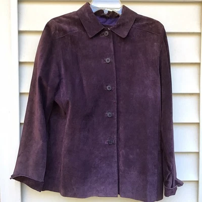 Valerie Stevens Suede Jacket Blazer Womens Sz Medium Purple Button Front VTG - Image 1 of 4