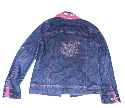 Jaqueta jeans Hello Kitty Sanrio feminina tamanho 6 logotipo enfeitado exclusivo - Imagem 1 de 4