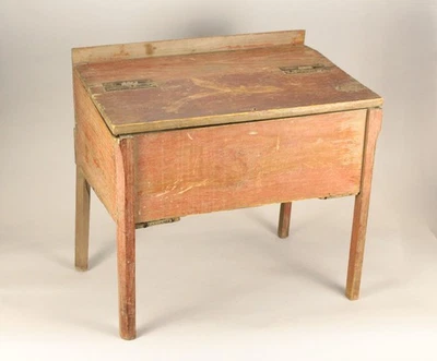 = Antique 18th c.  Primitive Raised Pine Chest / Bible Box  Salmon Painted - Image 1 of 4