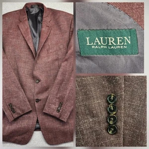Lauren Ralph Lauren Blazer Men's 50L Long Burgundy Solid Wool Silk Linen Blend - Picture 1 of 12