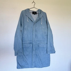 Vintage Stussy XL Chore Jacket Duster Trench Coat Hoodie 100% Cotton Rare Denim - Picture 1 of 14