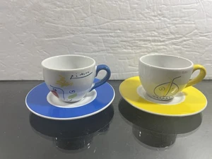 Pair Pablo Picasso Crayon Expresso Demitasse Cups and Saucers - Picture 1 of 8