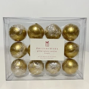 12 Pottery Barn Gold Glitter Sphere Candles 1.3” Round 3 Hr Burn Time New - Picture 1 of 5