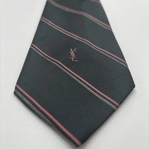 Yves Saint Laurent Seidenkrawatte anthrazit rot gestreift 4 Logo 57x3 Paris NY - Bild 1 von 14