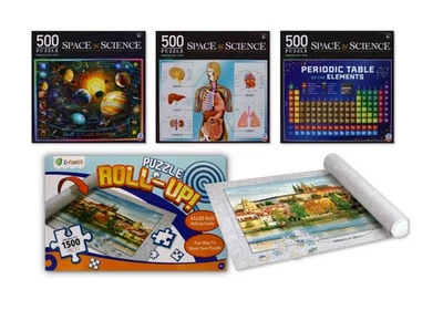 3x 500 Piece Space & Science Jigsaw Puzzles + Free 1500pc Roll-Up Mat - Image 1 of 4