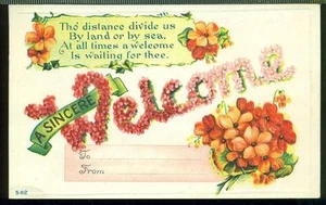 EIN AUFRICHTIGES WILLKOMMEN Alle Zeiten wartet ein Willkommen auf dich Vintage Postkarte  - Bild 1 von 1