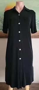 Vintage 90s Grunge Black Acetate Slinky Button Front Dress M Collared USA Goth - Picture 1 of 8