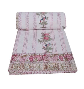 Indian Handmade Kantha Vintage Quilt Twin Gudari Throw Cotton Bedspread Blanket - Picture 1 of 6