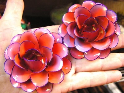 TWO Large metal  Roses, flowers for crafts, jewelry, orange, purple - Image 1 of 3