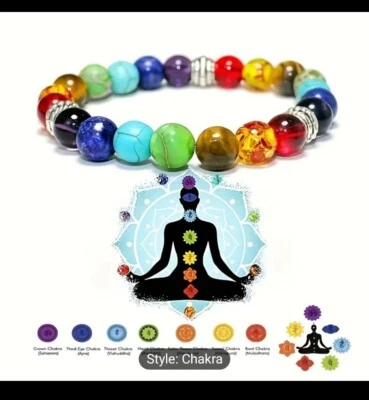 7 Chakra Crystal Gemstone Bracelet Bead Anxiety Stone Jewellery Healing Reiki — 第 1/4 张图片