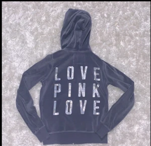 Rare Victoria’s Secret PINK Velvety Charcoal gray full zip hoodie with bling XS - Picture 1 of 6