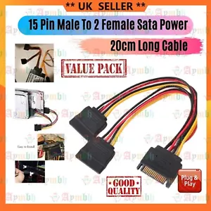 15 Pin SATA Male to 2 SATA Female Power Extension Y Splitter Cable Adapter Cable - Picture 1 of 14