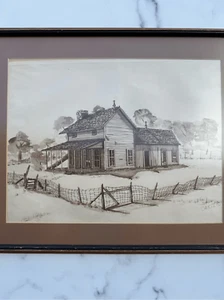 Carter Vintage Aquarellstift Bauernhaus Kunst gerahmt - Bild 1 von 8