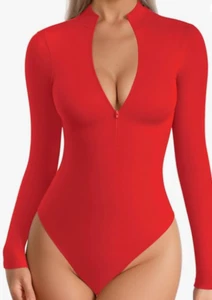 NEW MANGOPOP Long Sleeve Body Suit Mock Turtle Neck Zip Up Bodysuit Size Small - Picture 1 of 1