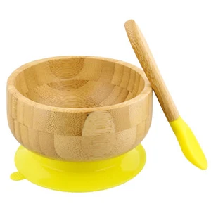 Acorn Baby Bamboo Baby Bowl and Silicone Baby Spoon Yellow Set for Solid Food - Picture 1 of 8