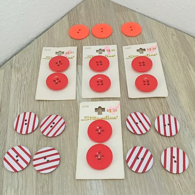 Button Lot Carded & Loose Red & Red Striped Craft Sewing Closures & Connectors - Image 1 of 4