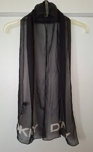 Vintage Donna Karan Black Silk Scarf With DKNY Logo - Picture 1 of 7