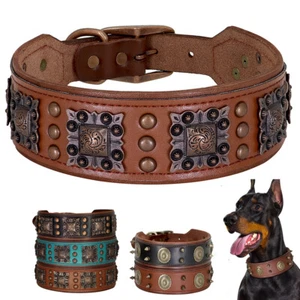 Wide Genuine Leather Dog Collar Soft Padded Heavy Duty for Large Dogs Pitbull XL - Picture 1 of 26