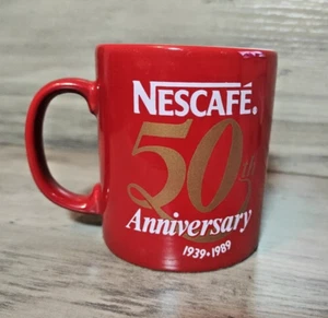 Nescafe 50th Anniversary 1939 to 1989 Coffee Mug Vtg Red White Gold Micro Safe - Picture 1 of 15