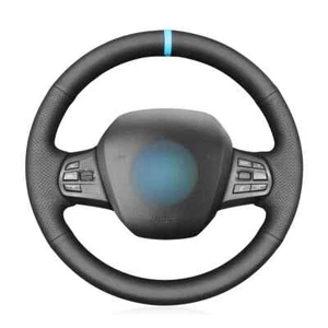 Black Genuine Leather Steering Wheel Cover for BMW i3 Steering Wheel Protector - Bild 1 von 6